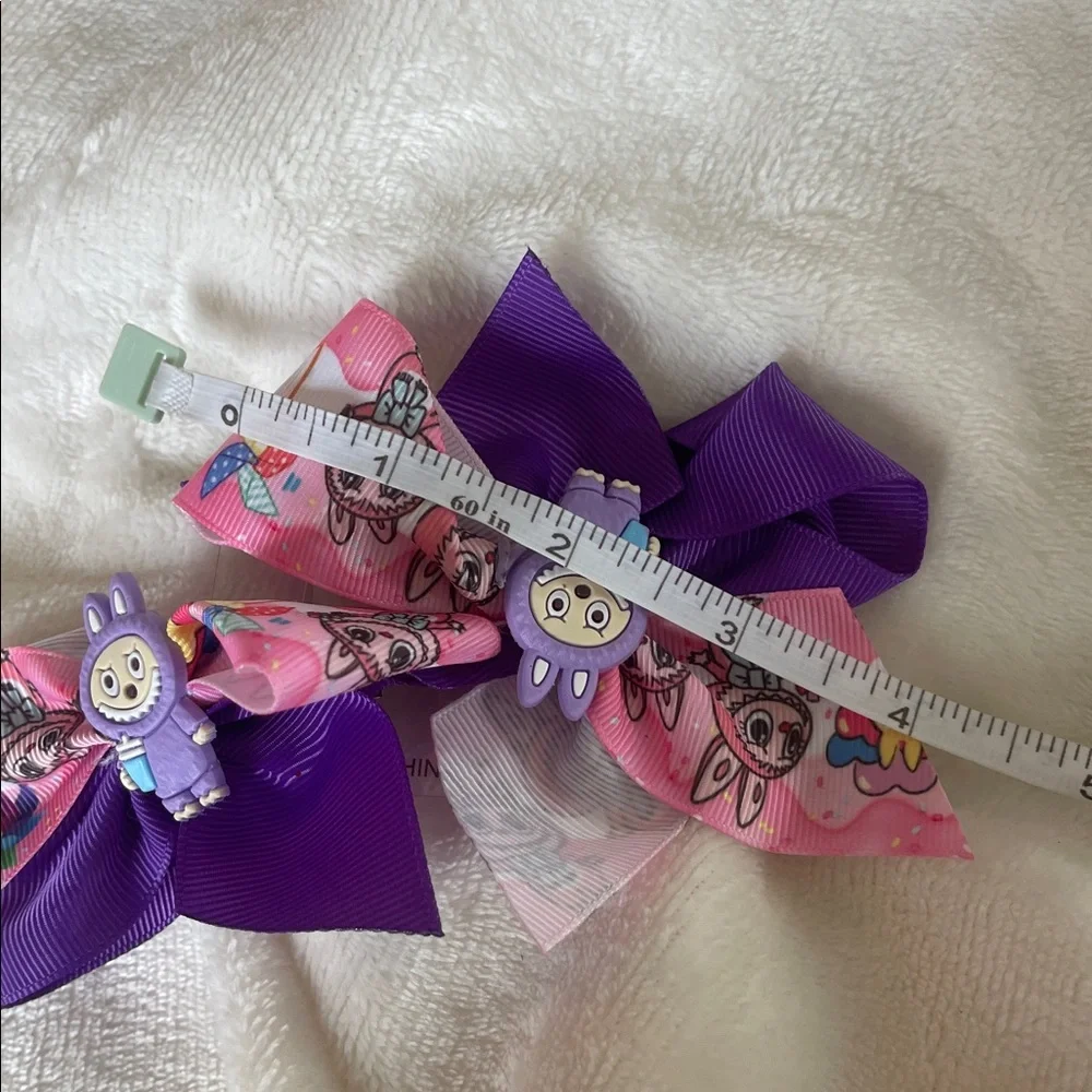 Purple and Pink Cartoon Labubu Monster Character set of two Hair Bows nwt